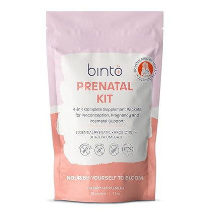 Binto Prenatal 4 in 1 Probiotic & Multivitamin Packets with Iron, DHA, Methylated Folate and probiotics Binto