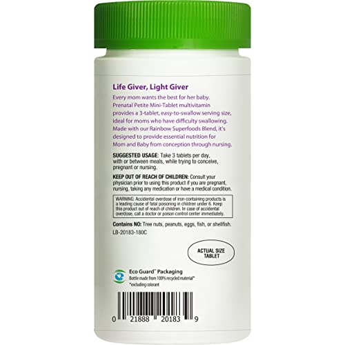 Rainbow Light Prenatal Petite Mini-Tab Multivitamin Plus Superfoods & Probiotics - Organic Daily Rainbow Light
