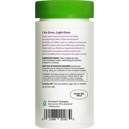 Rainbow Light Prenatal Petite Mini-Tab Multivitamin Plus Superfoods & Probiotics - Organic Daily Rainbow Light