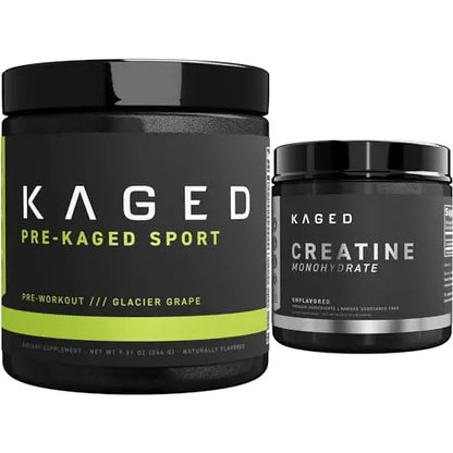 Kaged Pre Sport & Creatine Monohydrate Bundle | Glacier Grape Pre + Unflavored Creatine Kaged