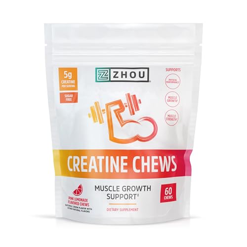 Zhou Nutrition Creatine Monohydrate Chewables 5g for Men & Women, Sugar Free Zhou Nutrition