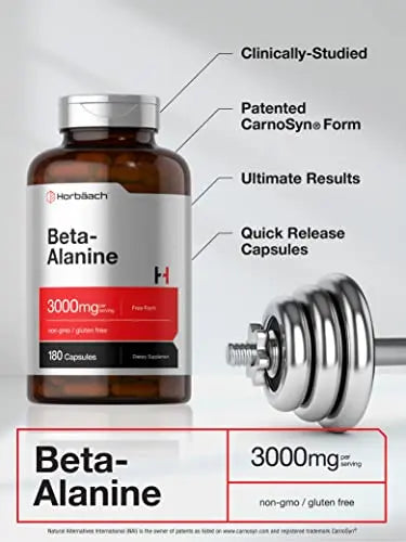 Beta Alanine Capsules | 3000mg | 180 Count | Non-GMO, Gluten Free Supplement Horbäach