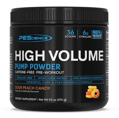 PEScience High Volume Nitric Oxide Booster Pump Pre Workout Powder, Sour Peach Candy PEScience