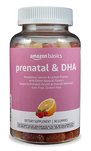 Amazon Basics Prenatal & DHA Gummy, Rasberry & Lemon Flavor, 90 Count (Previously Solimo) Amazon Basics