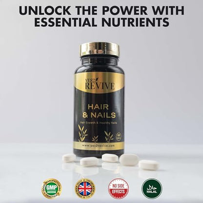 YES2 REVIVE Hair Nails Growth - Includes Marine Collagen, Ascorbic Acid, MSM & Vitamin C for Men and Women Skin, Longer, Strength, Thicker YES2 REVIVE