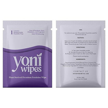 Yoni Wipes - 30 Count Biodegradable & Flushable Feminine Wipes, pH-Balanced, Aloe Vera & Vitamin E Yoni Wipes
