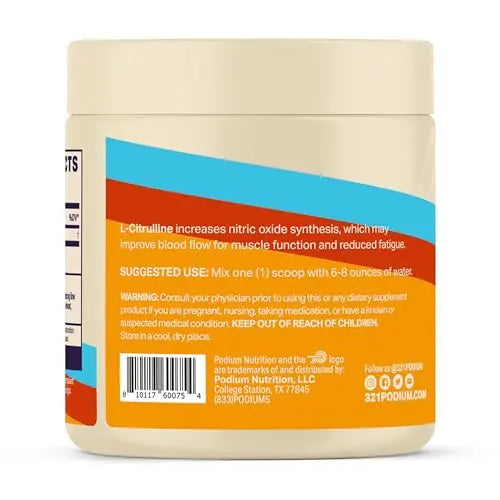 Podium Nutrition, Solos | L-Citrulline, 30 Servings, Unflavored, Boost Athletic Performance Podium Nutrition