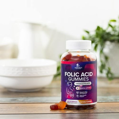 Folic Acid Gummies for Women 785 mcg, Essential Prenatal Vitamins for Mom & Baby, Vegan Folic Acid Nature's Nutrition