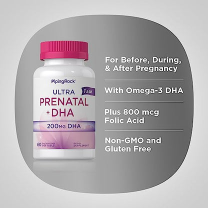 Prenatal Vitamins for Women | 60 Softgels | with DHA and Iron | Multivitamin Piping Rock