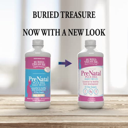 Buried Treasure Prenatal Plus DHA Complete, 16 oz Orange Banana Flavor, High Potency Liquid Buried Treasure