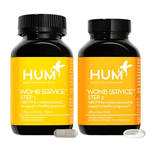 HUM Womb Service Prenatal & Postnatal Vitamins Combo Pack - OBGYN Formulated Vegan Prenatal HUM