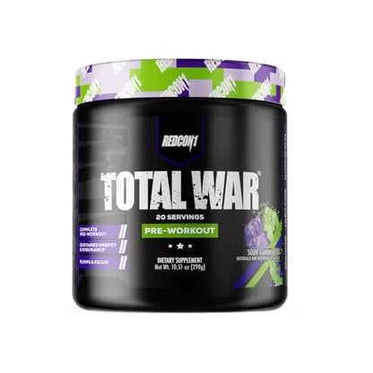 REDCON1 Total War Pre Workout Powder, Sour Gummy Bear - Fast Acting Caffeinated REDCON1