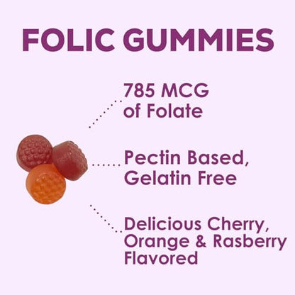 Folic Acid Gummies for Women 785 mcg, Essential Prenatal Vitamins for Mom & Baby, Vegan Folic Acid Nature's Nutrition