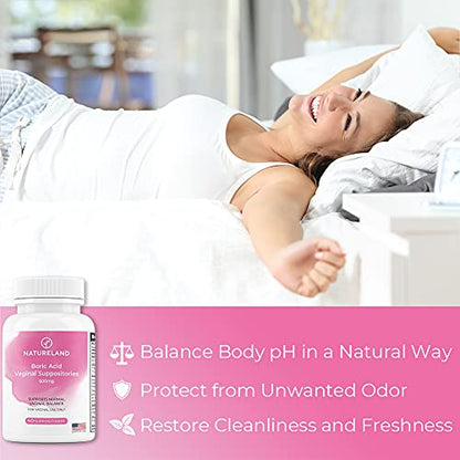 Natureland 40 Count, 600mg Boric Acid Vaginal Suppositories, Made in USA, Restore pH Balance NaturelandBuy Supplements Australia