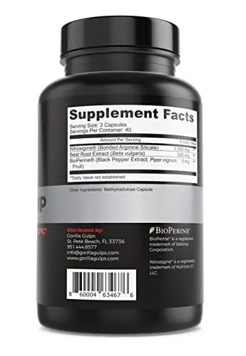 Gorilla Gulps - Primal Pump Nitric Oxide Supplement Nootropic 1500mg Nitrosigine L Gorilla Gulps