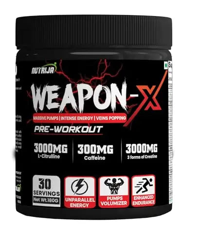 NutriJa Weapon-X Pre-Workout Powder with 21 Active Ingredients - 3 Best forms of Creatine NutriJa