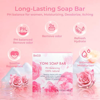 Yoni Soap Bars & Natural Yoni Oil Set, Natural Yoni Oil Vaginal Wash for Women Feminine Wash BASSI