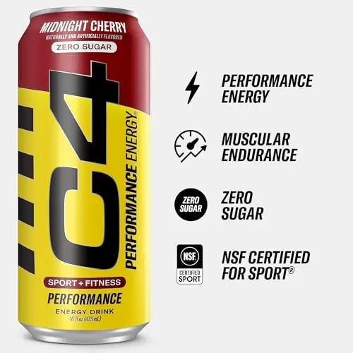 C4 Energy Carbonated Zero Sugar Energy Drink, Pre Workout Drink + Beta Alanine, Midnight Cellucor