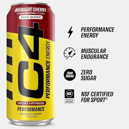 C4 Energy Carbonated Zero Sugar Energy Drink, Pre Workout Drink + Beta Alanine, Midnight Cellucor