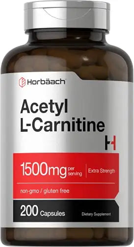 Acetyl L-Carnitine 1500mg | 200 Capsules | Extra Strength ALCAR Supplement | Non-GMO Horbäach