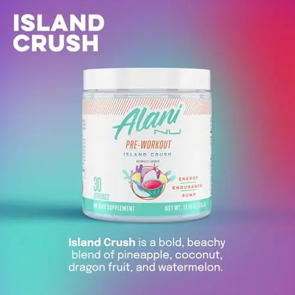 Alani Nu Island Crush Pre Workout and BCAA Sour Peach Rings Post Workout Powder Alani Nu