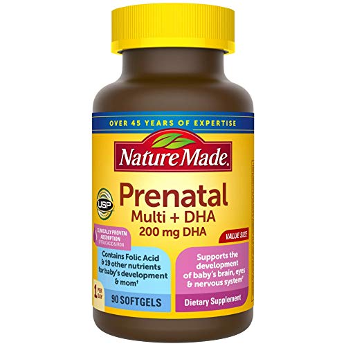 Prenatal Vitamin + DHA Softgel with Folic Acid, Iodine and Zinc, 90 Count Nature Made