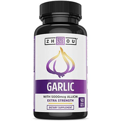Zhou Nutrition Garlic Supplement With Allicin, Extra Strength 5000mcg Allicin Per Serving Zhou Nutrition