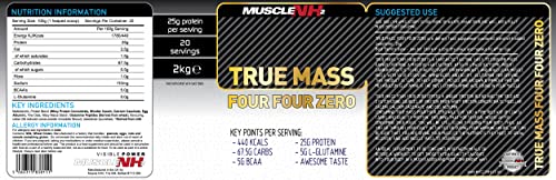 MuscleNh2 True Mass Four Four Zero Mass Gainer Protein Powder, High Calories and Protein MuscleNh2