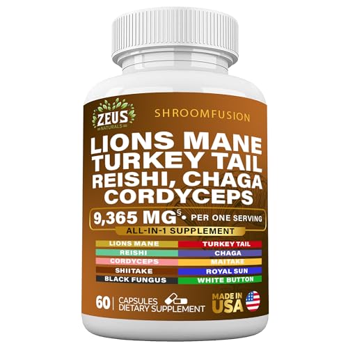 Zeus Naturals Lions Mane Capsules, Mushroom Supplement with Turkey Tail, Cordyceps Zeus Naturals