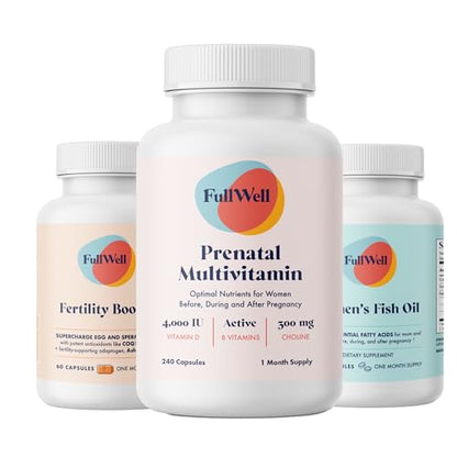FullWell Fertility Trio | Prenatal Vitamin + DHA & Fertility Booster | Choline, Folate, Omega 3 FullWell