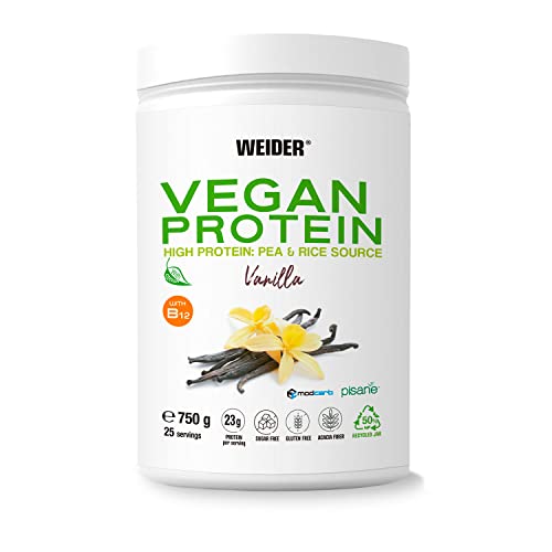 Weider Vegan Protein (750g) Vanilla Flavour. 23g Protein/dose, Pea Isolate (Pisane) & Rice Proteins Weider