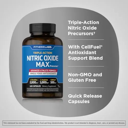Fitness Labs Nitric Oxide Supplement | 3000mg | 120 Capsules | Nitric Oxide Pre Workout Fitness Labs