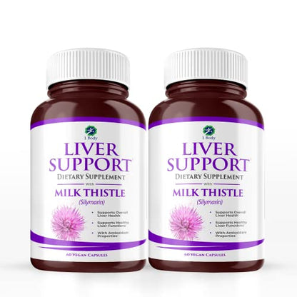 1 Body Liver Support: Twin Pack - 60 Capsules Each - Milk Thistle 1 Body