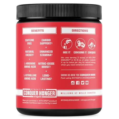 MTN OPS Enduro Nitric Oxide Supplement & Stim-Free Pre Workout - 30 Servings MTN OPS
