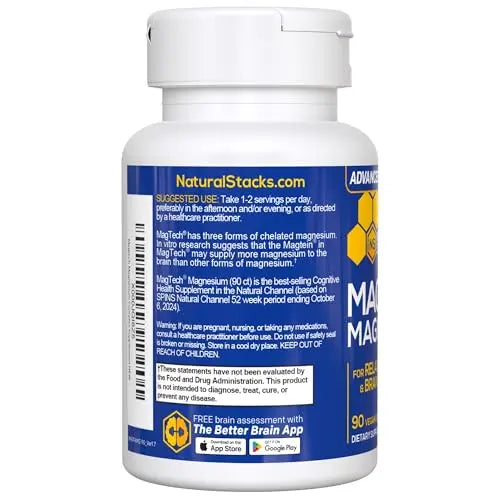 MagTech Magnesium Complex for Women & Men - 3 Forms of Magnesium: Glycinate, Magtein L-Threonate & Taurate - 200mg Chelated Complex NATURAL STACKS
