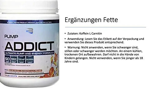 BELIEVE Pump Addict Ultimate Pre-Workout and Energy Formula Sour Peach, 550 g Believe