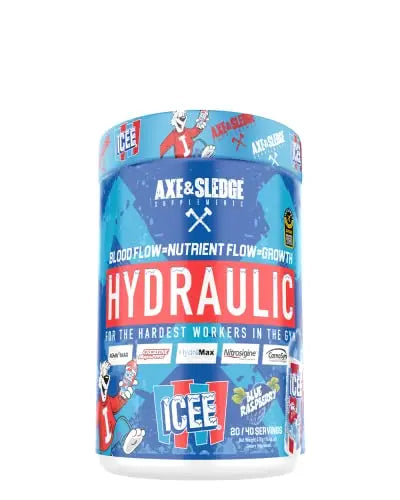 Axe & Sledge Supplements Hydraulic Stimulant-Free Pre-Workout Powder, ICEE Blue Axe & Sledge