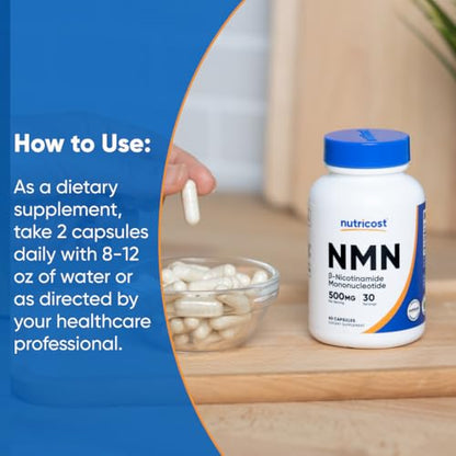 Nutricost NMN (Nicotinamide Mononucleotide) 500mg, 60 Capsules - Vegetarian Friendly, 30 Servings, Gluten Free, GMO Free NutricostBuy Supplements Australia