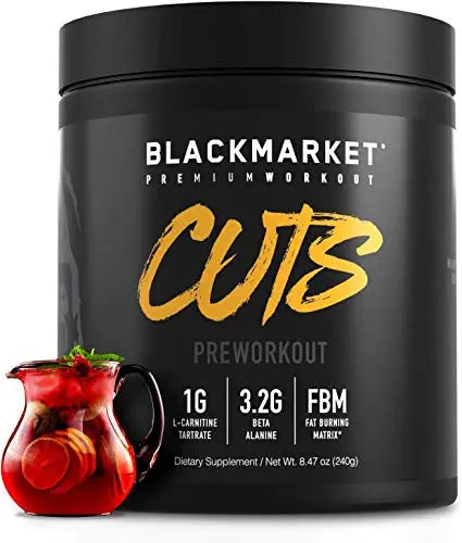 BLACKMARKET CUTS Pre Workout - Flavored Energy Powdered Drink Mix for Men BLACKMARKET