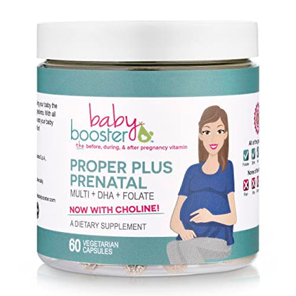 Baby Booster Proper Plus Prenatal Vitamins with Vegan DHA + Methyl Folate + Choline + Multi Baby Booster