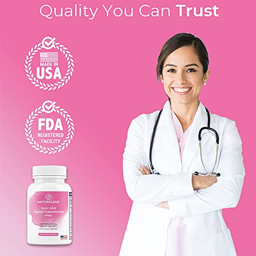 Natureland 40 Count, 600mg Boric Acid Vaginal Suppositories, Made in USA, Restore pH Balance NaturelandBuy Supplements Australia