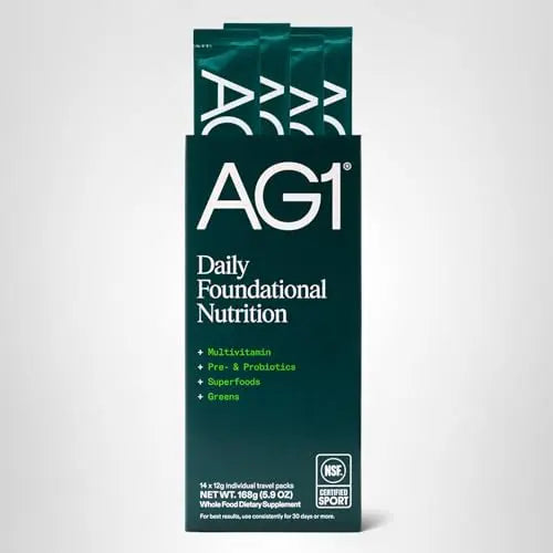 AG1 Athletic Greens Powder Supplement, Improve Gut Health, Multivitamin, Probiotic, Gluten Free, Vegan and Keto Friendly, 75 Vitamins (Travel Packs, 14 Count) - Classic Formula AG1 buy supplements Au
