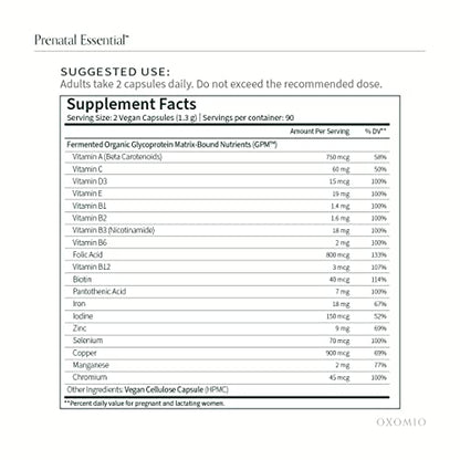 OXOMIO - Prenatal Essential - Prenatal Fermented Organic Multivitamin Higher bioavailability OXOMIO
