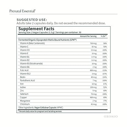 OXOMIO - Prenatal Essential - Prenatal Fermented Organic Multivitamin Higher bioavailability OXOMIO