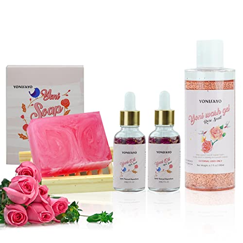Yoni Wash & Yoni Oil & Yoni Soap for Women Set, 5.29oz Yoni Soap Bar, 2 * 30ml Feminine Oil, 6.7 fl.oz yonisayo