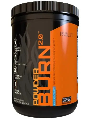 Rivalus Powder Burn 2.0 Pre Workout Supplement, Blue Raspberry, 0.89 Pounds Rivalus