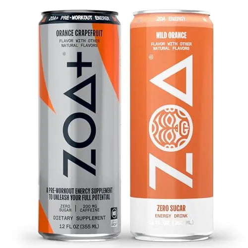 ZOA Energy Drink & ZOA+ Pre-Workout Bundle, Orange Grapefruit and Wild Orange, 12 Fl Oz ZOA