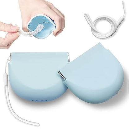 2 Pack Silicone Retainer Case with Lanyard Soft Slim Cute Aligner Case Holder Dental Thin onbuwws