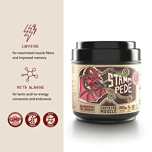 Earth Fed Muscle Stammpede DragoFruit Punch Pre Workout, 30 Servings, Boost Energy Earth Fed Muscle