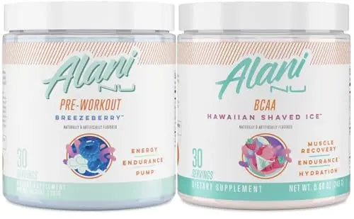 Alani Nu Breezeberry Pre Workout and BCAA Hawaiian Shaved Ice Post Workout Powder Alani Nu